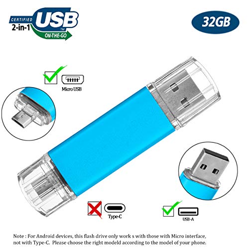 Flash Drive 32GB for Android Phone, Gig Stick OTG, USB2.0 Dual Flash Stick 32GB JBOS Memory Stick, Thumb Drives Pen Drive for Computers & Android Micro Device (Phone Tablet PC Samsung,etc) Light Blue - Thumbnail 5