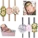 6Pcs Baby Nylon Headbands Boutique Nylon Bows Hairbands with Hand Sewing Beads Flower Baby Flower Headbands Hair Accessories for Newborns Infants Toddlers