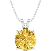 Clara Pucci 14K White Gold Plated Solitaire 18" Box-Chain Necklace - Sterling Silver 3ct Round Cut Citrine Pendant