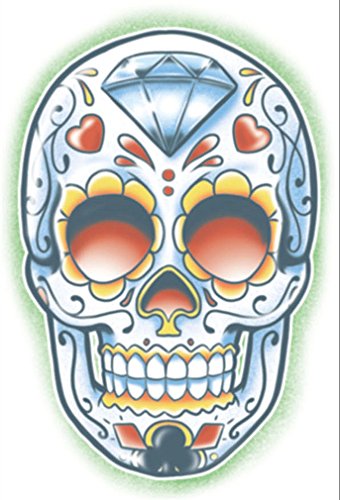 Day of the Dead El Jugador Sugar Skull Temporary Tattoo - Pack of 3 Tattoos