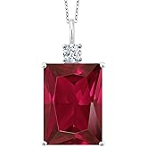 Gem Stone King 15-20 Cttw Gemstone Birthstone Pendant Necklace for Women | 925 Sterling Silver | Emerald Cut 18X13MM and Round 4MM | With 18 Inch Chain | Fine Jewelry for Her Mom Wife