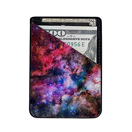 Obbii Outer Space Nebula Galaxy PU Leather Card Holder for Back of Phone with 3M Adhesive Stick-on Credit Card Wallet Pockets for iPhone and Android Smartphones