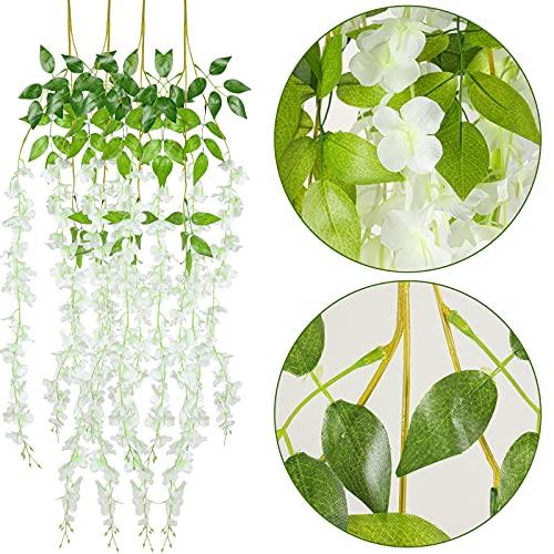 BigOtters Artificial Wisteria Flower, 10Pcs White Fake Wisteria Flower Vine with Floral Wire Artificial Silk Wisteria Flower Hanging Wedding Decor Garlands for Home Decor Wedding Arch Backdrop Decor