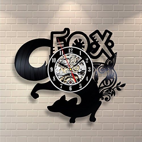 Fox Vinyl Record Designed Wall Clock, Unique Home Room Wall Decor, Best gift for Him or Her, Girlfriend or Boyfriend (Fox)