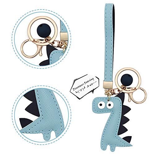 MUAMAX Dinosaur Key Chain Handmade Leather Key Holder with Wrist Lanyard Cute Key Finder Handbag Decoration Accessories Purse Pendant Fashion Item Car Key Charm Gift for Her ...