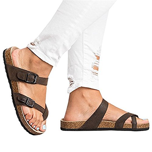 Womens Flat Sandals Buckle Strappy Thong Flip Flop Sandal Summer Shoes
