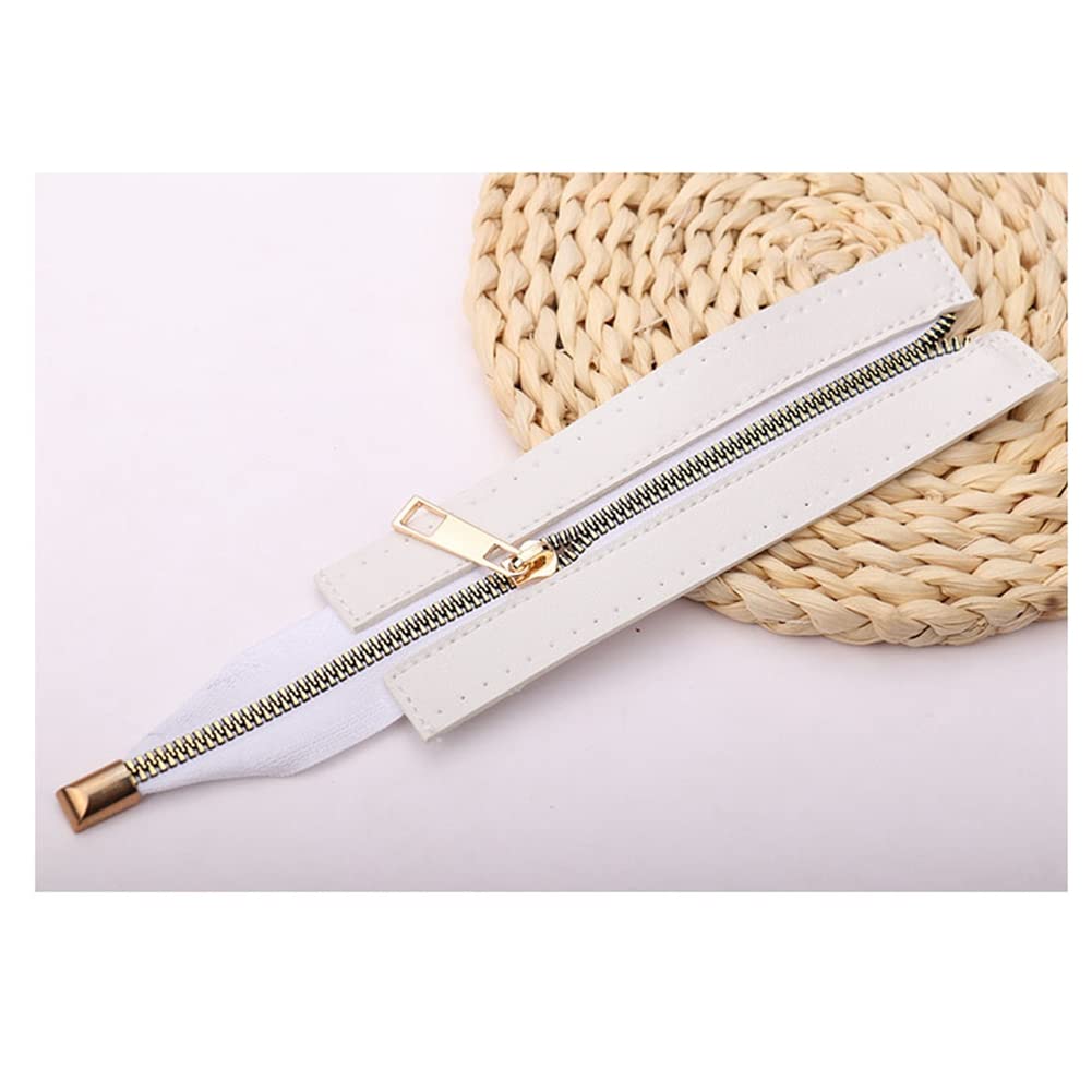 SHTGOI Handbag Leather Zipper 18 cm Metal Zips Woven Bag Accessories A Row of 28 Eyelets Braided Bag Leather Accessories for Bag Making DIY White