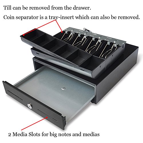 13" POS Cash Register Drawer with Removable Tray,4Bill/5Coin,RJ11 Cable Included,Key Lock,DC24V,Black,BK1313B
