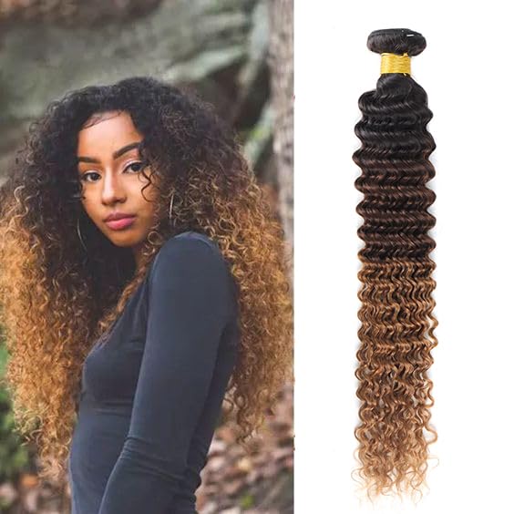 Datanala Deep Wave Ombre Human Hair Bundles Brazilian Virgin 12A Grade 100% Unprocessed Deep Curly 1 Bundle Dark Roots Human Hair Extension P1B/4/30 For Women(16Inch Deep Wave 1 Bundle) — image 1