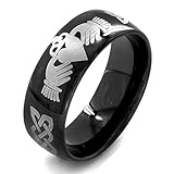 Men's Black IP Stainless Steel Claddagh Ring (8 mm) - Sizes 7-13