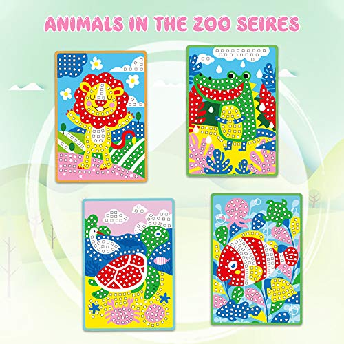 VATOS Mosaic Sticker Arts and Crafts Kits for Girls Age 3 Sticky Mosaics DIY Handmade Toys for