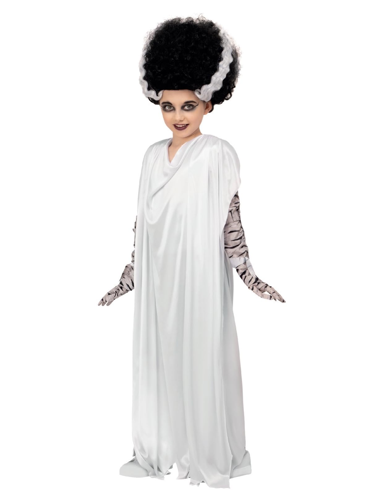 Smiffys Universal Monsters Bride of Frankenstein Costume, Childrens Dress, Bandages & Gloves, Official License Costume with Long Neck Drape & Bandage Gloves perfect for Halloween and Themed Parties