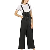 Allegra K Women's Wide Leg Overalls Loose Fit Belted High Waist Suspenders Jumpsuits