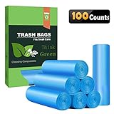 Small Trash Bags 4-6 Gallon Biodegradable Garbage Bags,Unscented Leak Proof Compostable Bags Wastebasket Liners for Office,Home,Bathroom, Bedroom,Car,Kitchen,Pet (100 Counts, Blue)