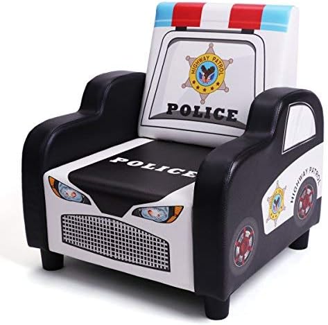 BOCCA Children’s Arm Chair,16.53" L x 16.53" W x 18.5" H Ideal for Children 3 to 7 Age, Black PVC Police Car Shape Kid’s Sofa
