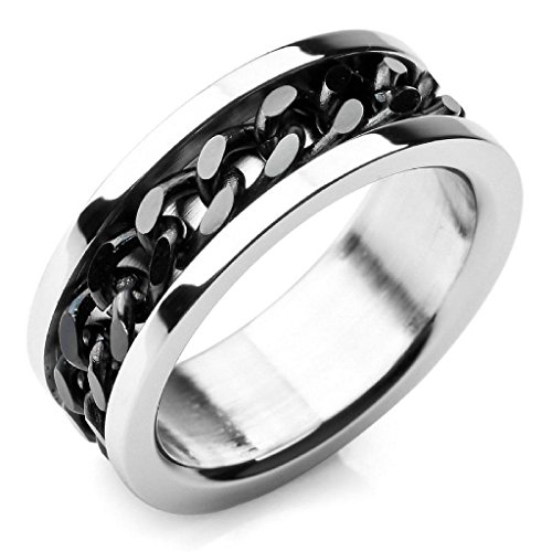 Epinki,Fashion Jewelry Men's Stainless Steel Rings Band Silver Black Chain Wedding Size 9