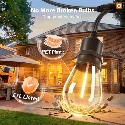 addlon 100FT Outdoor String Lights with Remote Dimmable Patio Lights Waterproof Shatterproof Edison Bulb for Outside Backyard Porch Garden Bistro Pergola Party Decor, Warm Ambience Lighting