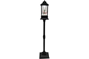 Fraser Hill Farm Let It Snow Series 49-in. Musical Mini Street Lamp with Santa and Mrs. Claus Scene | Cascading Snow | Christmas Carols | Festive Holiday Home Decor | Black | FHSL049A-BLK1
