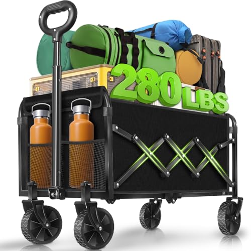 Collapsible Wagon Cart with All-Terrain Wheels - Folding Utility 280LBS Heavy D…