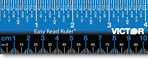 Victor EZ12PBL Plastic Dual Color 12 Easy Read Ruler with Inches, Centimeters and Millimeters Measurements, Blue/Black