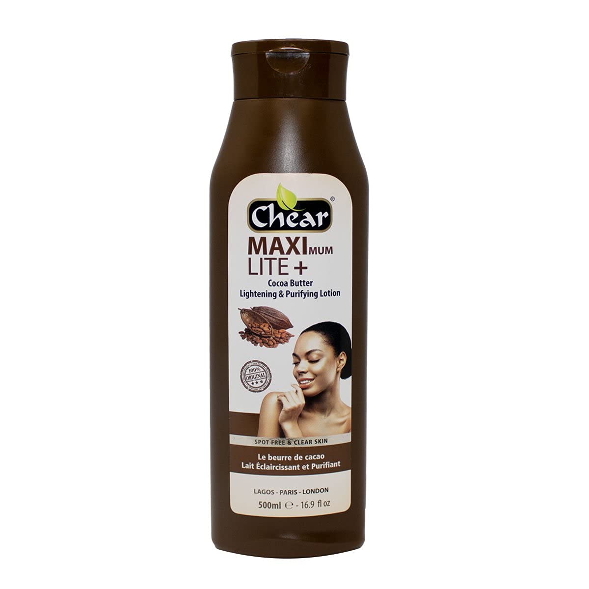Chear Maximum LITE+ Cocoa Butter Skin Brightening Hand & Body Lotion 500ml with Kojic Acid, for dark spot, melanin, hyper pigmentation, glowing radiant even skin tone