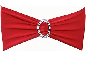 SINSSOWL 100PCS Stretch Wedding Red Chair Sashes Bands with Slider Buckle Spandex Chairs Bows for Party Birthday Bridal Shower Engagement Events Decorations (red)