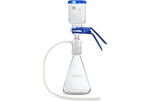 LVDALAB Lab Vacuum Filtration Distillation Apparatus, Borosilicate Glass Vacuum Filtration Assembly Filter Set with 1000ML Filtering Flask, 300ml Graduated Funnel and A Rubber Tube