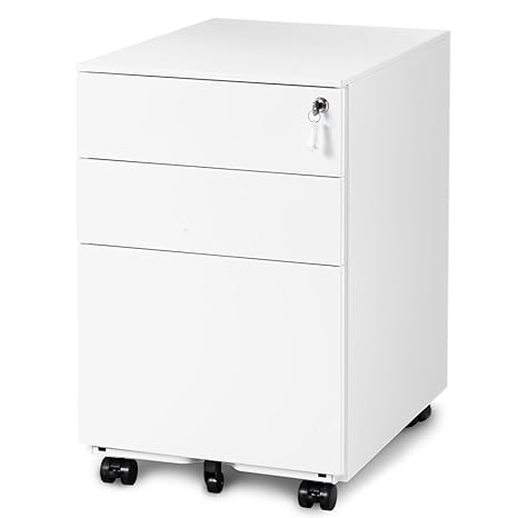3 Drawers 5 Wheels Mobile File Cabinet Filing Pedestal Lockable