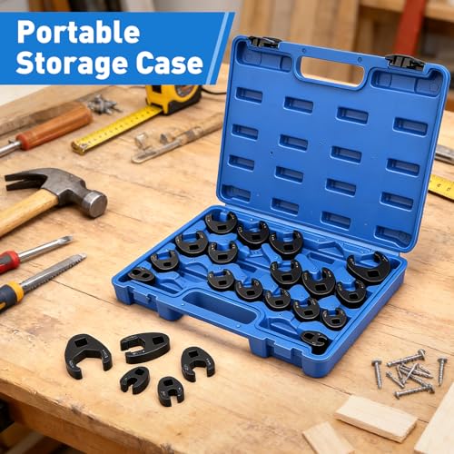 Crowfoot Wrench Set, 22 Pieces 1/2 Inch 3/8 Inch Drive Outdoor Square Wrench Set, 8-32mm Metric Drive Pipe Socket Set, Flared Nut Wrench