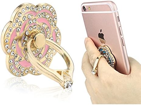 Romantic Heart Crystal Phone Ring Stand Holder 360 Degree Rotating Ring Grip Cell Phone and Tablets Anti Drop Ring for iPhone iPad Samsung Nexus (Rose shape-Pink)