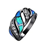 Junxin Top 10 KT Black Gold Plated Wave Ring,Women and Man Wedding Engagement Promise Rings,blue opal Cross rings to Show You Unlimited Beauty and Self confidence