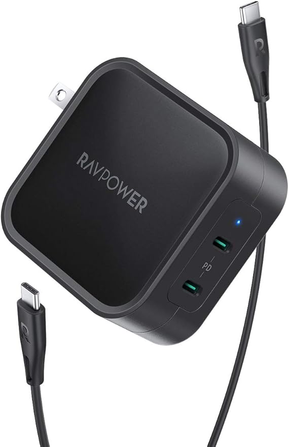 USB Type C 充電器 RAVPower PD対応 充電器 90W 2ポートUSB-C 急速充電器 (GaN (窒化ガリウム)採用/2ポートで出力最適化システムPD Pioneer Technology採用/PD3.0対応/ PSE認証済 iPhone、iPad Pro、MacBook Air、SwitchなどUSB-C機器対応【Amazon.co.jp 限定】