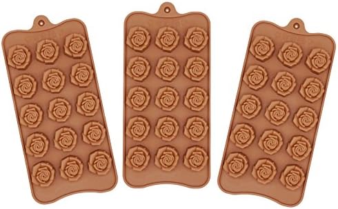 Poproo Chocolate Molds, Jelly Molds, Candy Silicone Molds, Ice Cube Trays, Cake Decorating - Flower Rose, Set of 3