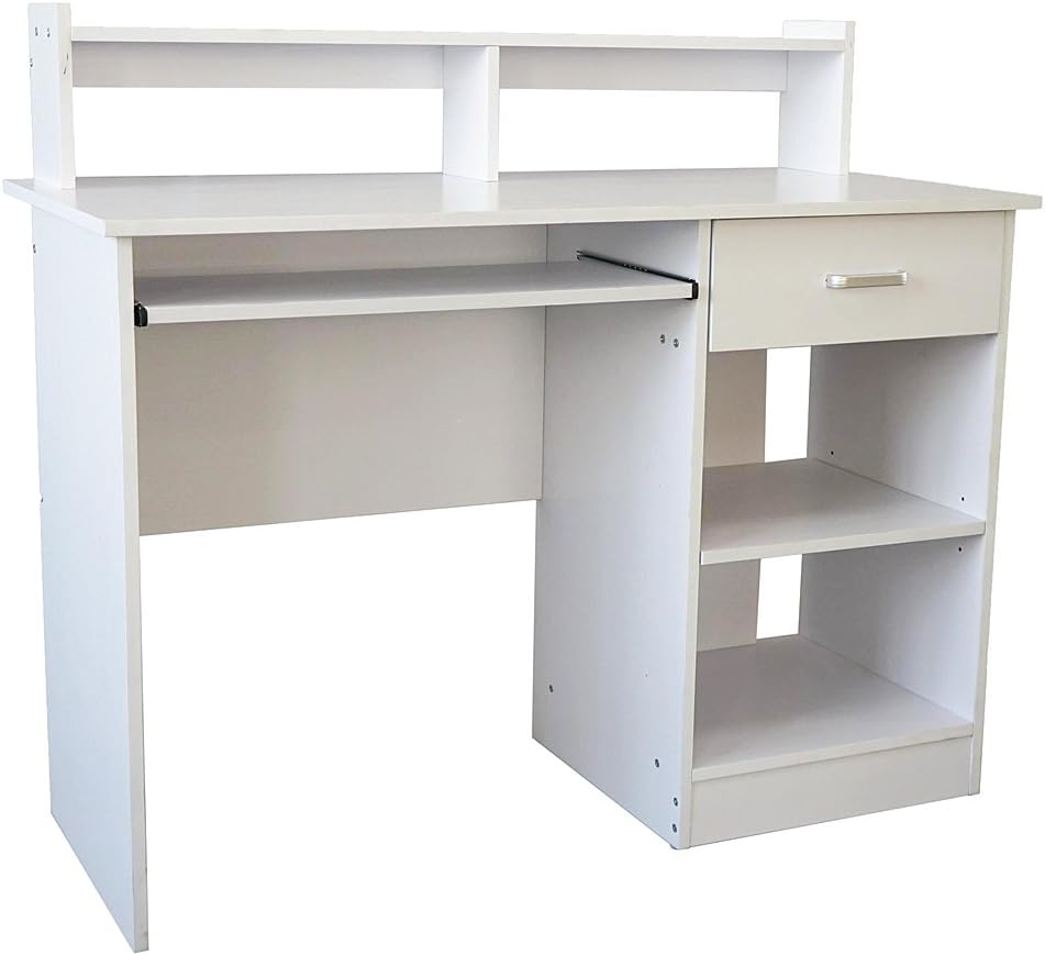 Modern Computer Desk with Keyboard Tray White (White