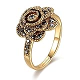 Mytys Vintage Classic Black Marcasite Rose Flower Gold Fashion Rings (9)