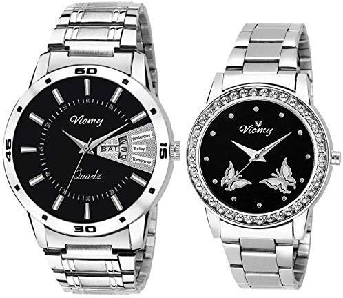 VIOMY Combo of Round Day and Date Series Fine Studded Stone Analogue Black Dial Men's Watch