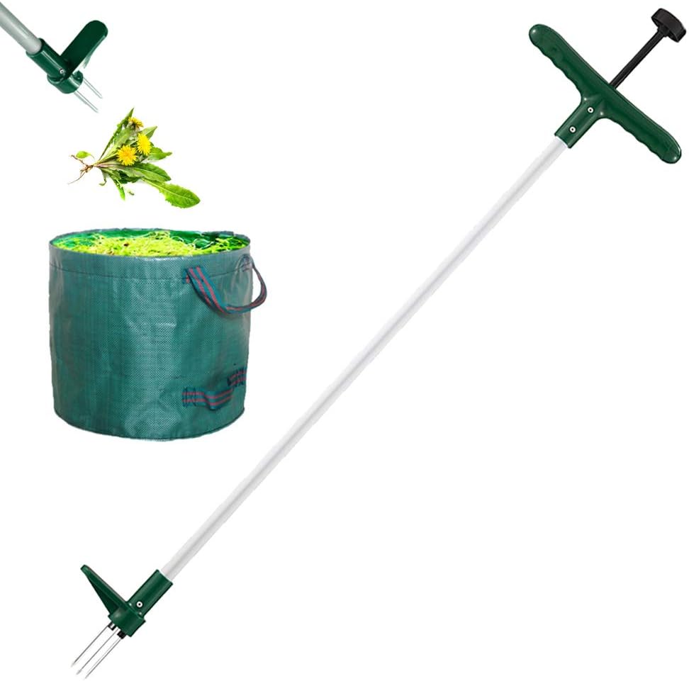 Walensee Stand Up Weeder and Weed Remover Tool, Stand up Manual Weeder Hand Tool with 3 Claws, Stainless Steel and High Strength Foot Pedal, Weed Puller (Combo Pack - Stand Up Weeder&Garden Waste Bag) : Garden & Outdoor