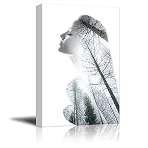 Canvas Wall Art - Double Exposure with Trees and Woman - Giclee Print Gallery Wrap Modern Home Art Ready to Hang - 12" x 18"