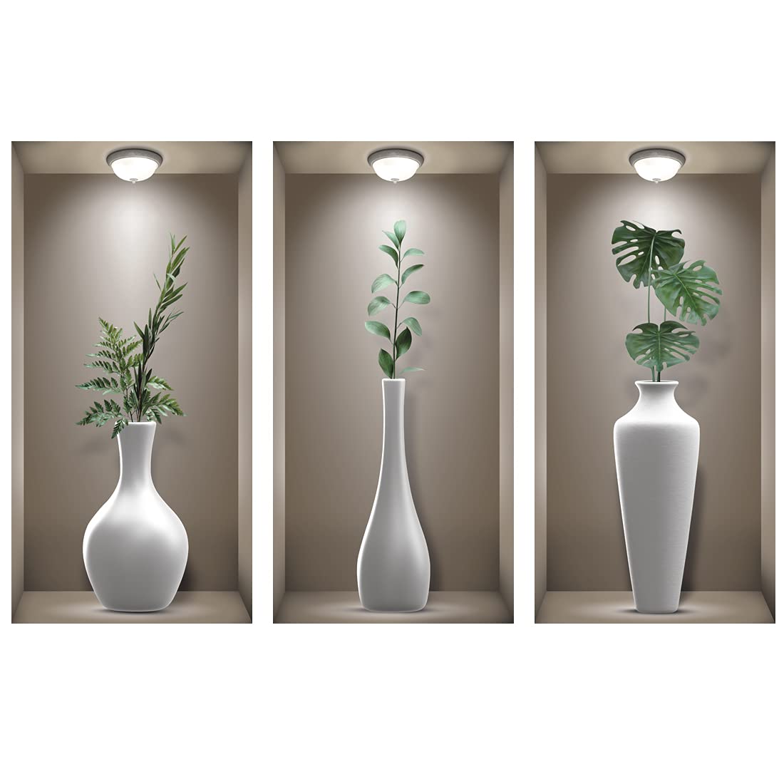 TOARTI 3D Wall Art Stickers - Realistic 3D Window View Scenery, Vase & Plant Wall Decals for Living Room, Bedroom, Bathroom & Kitchen (Set of 3, 8”X16”)