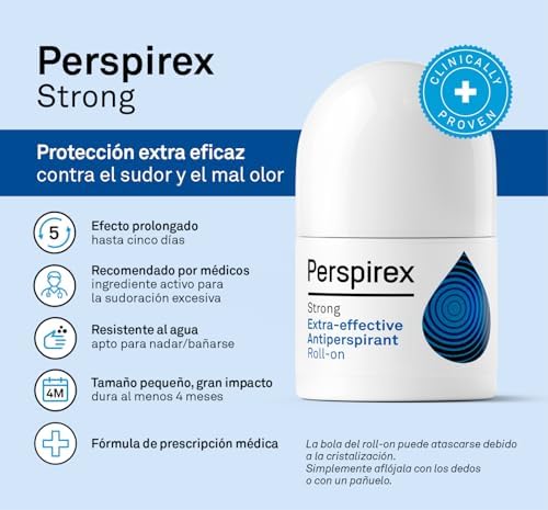 ® | Strong | Desodorante Antitranspirante Axilas Roll On con Elevada Eficacia y Efectividad Anti Sudor hasta 5 días | Para Personas que Sufren de Sudoración Severa | 20 Ml