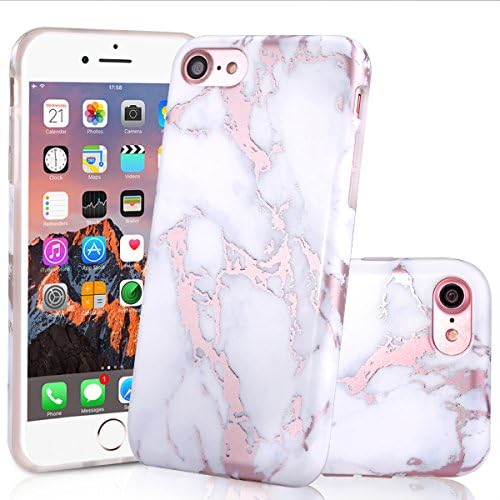 iPhone 7 Case, iPhone 8 Case, CANSHN [Shiny Rose Gold White Marble Design] Clear Slim Shockproof Soft Flexible Matte TPU Bumper Phone Case Cover Skin for Apple iPhone 7 &amp; iPhone 8 [4.7 inch]