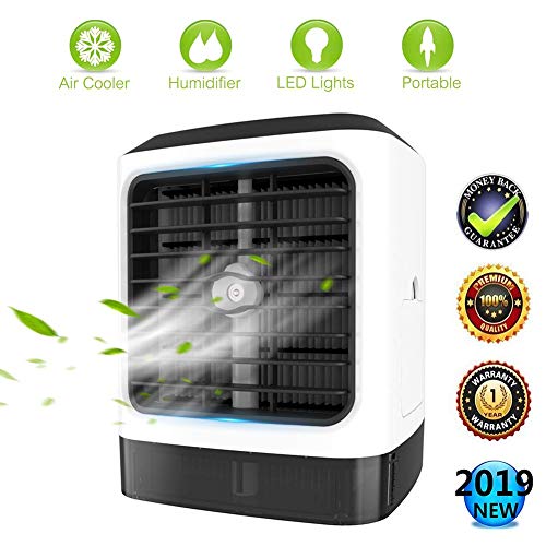 3-in-1 Portable Air Cooler, Evaporative Mobile Air Conditioner 3 Speed 7 Color LED Lights Humidifier Purifier Personal Noiseless USB Mini Fan, for Home Office Desktop