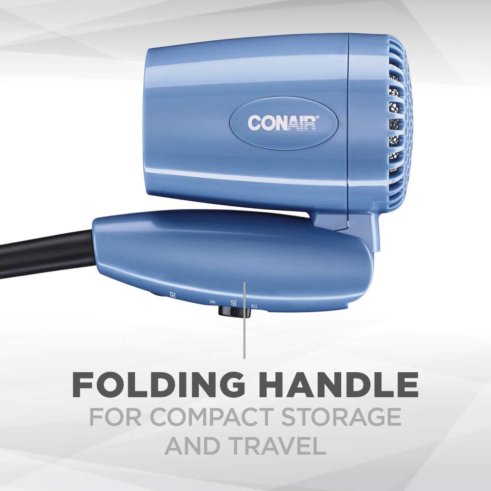 Conair 1600 Watt Compact Hair Dryer with Folding Handle, Dual Voltage Travel Dryer: Beauty