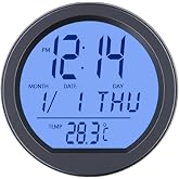 Timloon Automotive Clock Gauge, Solar-Powered Car Gauge Clock with Automatic Night Backlight, Fahrenheit Temperature, 12/24-Hour Format, Calendar for Car Truck (Includes Battery)