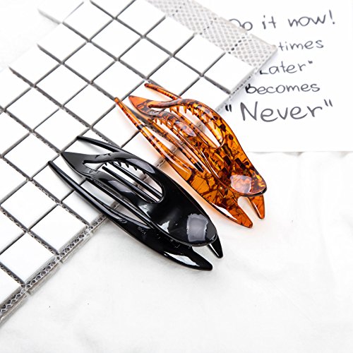 2 Pieces large Size Black Brown Hair drawing Color 5.2" Plastic hair clip accessories Side-slide Hair Claw for Women by Prettyou