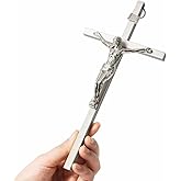 VINETEN Crucifix Wall Cross | Silver Metal Slender Catholic Crosses | Cross Wall Décor for Your Home - 8 Inch