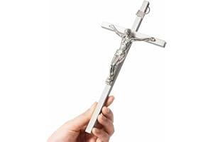 VINETEN Crucifix Wall Cross | Silver Metal Slender Catholic Crosses | Cross Wall Décor for Your Home - 8 Inch