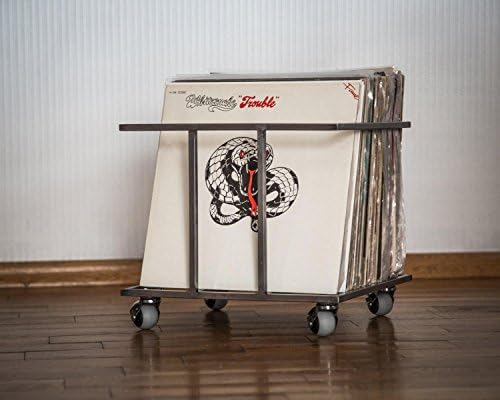 Hand-welded 12″ metal industrial minimalistic style crate. Gift for vinyl collector. Storage for music records. Dad's gift. Home decor.
