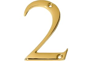 A10SHOP Clio 3-Inch Solid Brass Metal Letters For Outdoor Wall Decor Mailbox Numbers House Numbers For Outside, Address Plaques for House Numbers, House Number Sign (Number 2, Polished Brass)