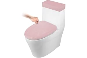 AZHCHKE Toilet Lid Cover and Toilet Tank Cover Stretch Toilet Covers Set for Bathroom, Polyester Spandex Jacquard Fabric, Machine Washable, with Elastic Bottom, Pink